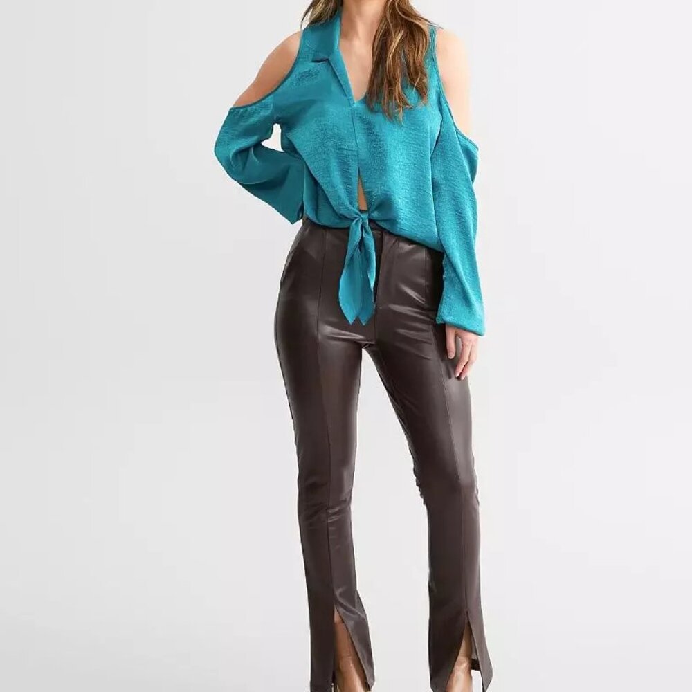 BUCKLE Willow & Root COLD SHOULDER Tie Front Top TEAL Sexy XL NWT
